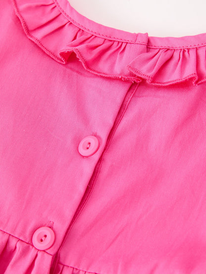 Fall Girl Hot Pink Ruffle Smocked Embroidery Dress
