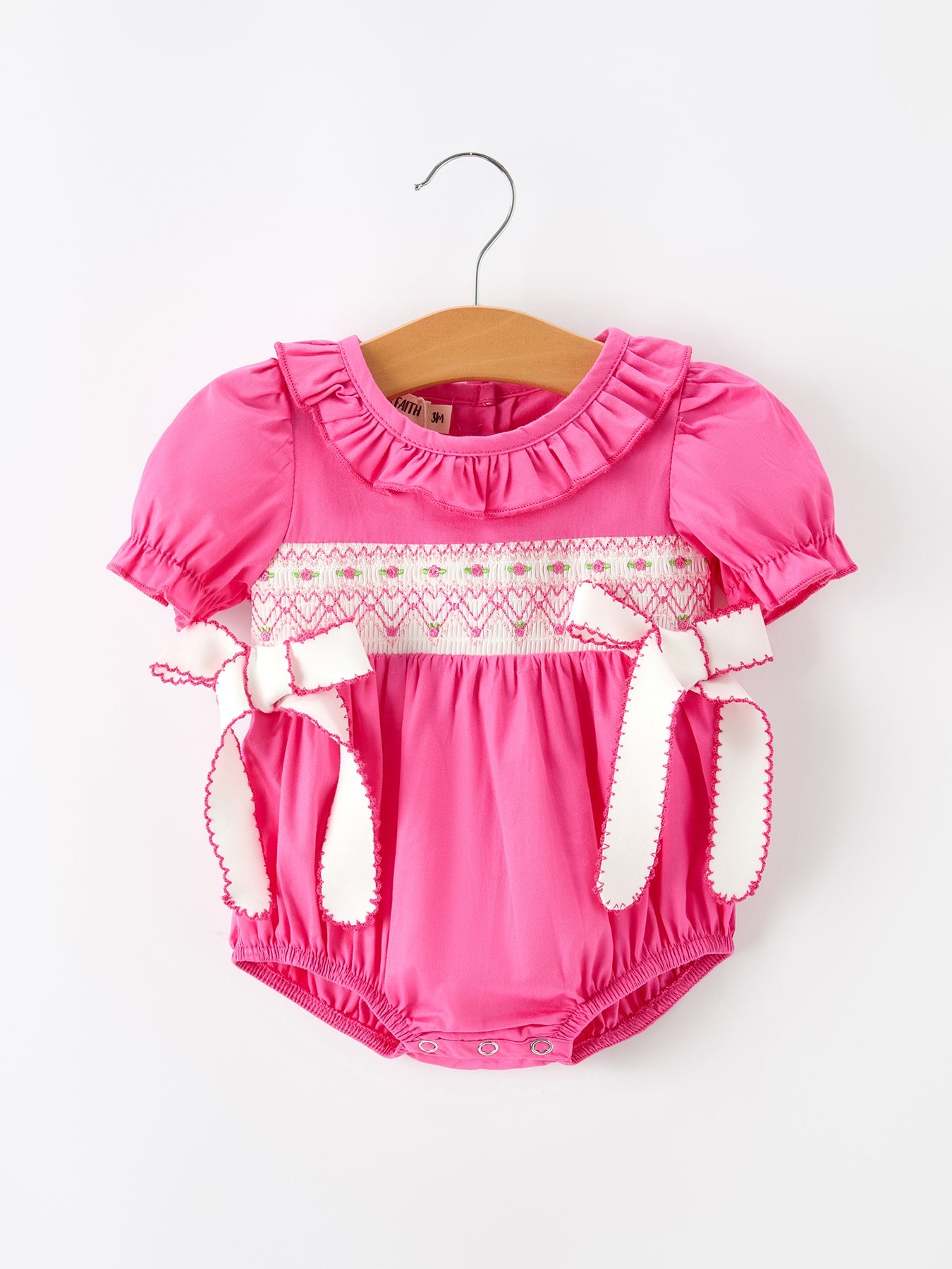 Fall Baby Girl Hot Pink Ruffle Smocked Embroidery Romper