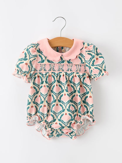 Fall Geometric Floral Baby Romper Petals Collar Smocked