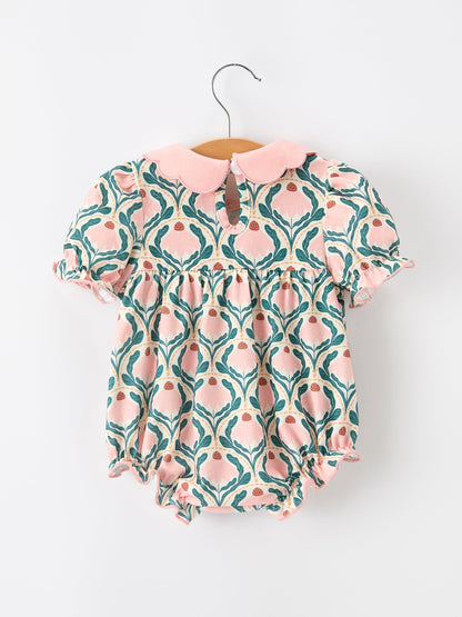 Fall Geometric Floral Baby Romper Petals Collar Smocked