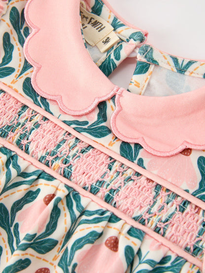 Fall Geometric Floral Baby Romper Petals Collar Smocked