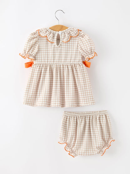Thanksgiving Smocked Girls Dress Bloomer Set Turkey Embroidery
