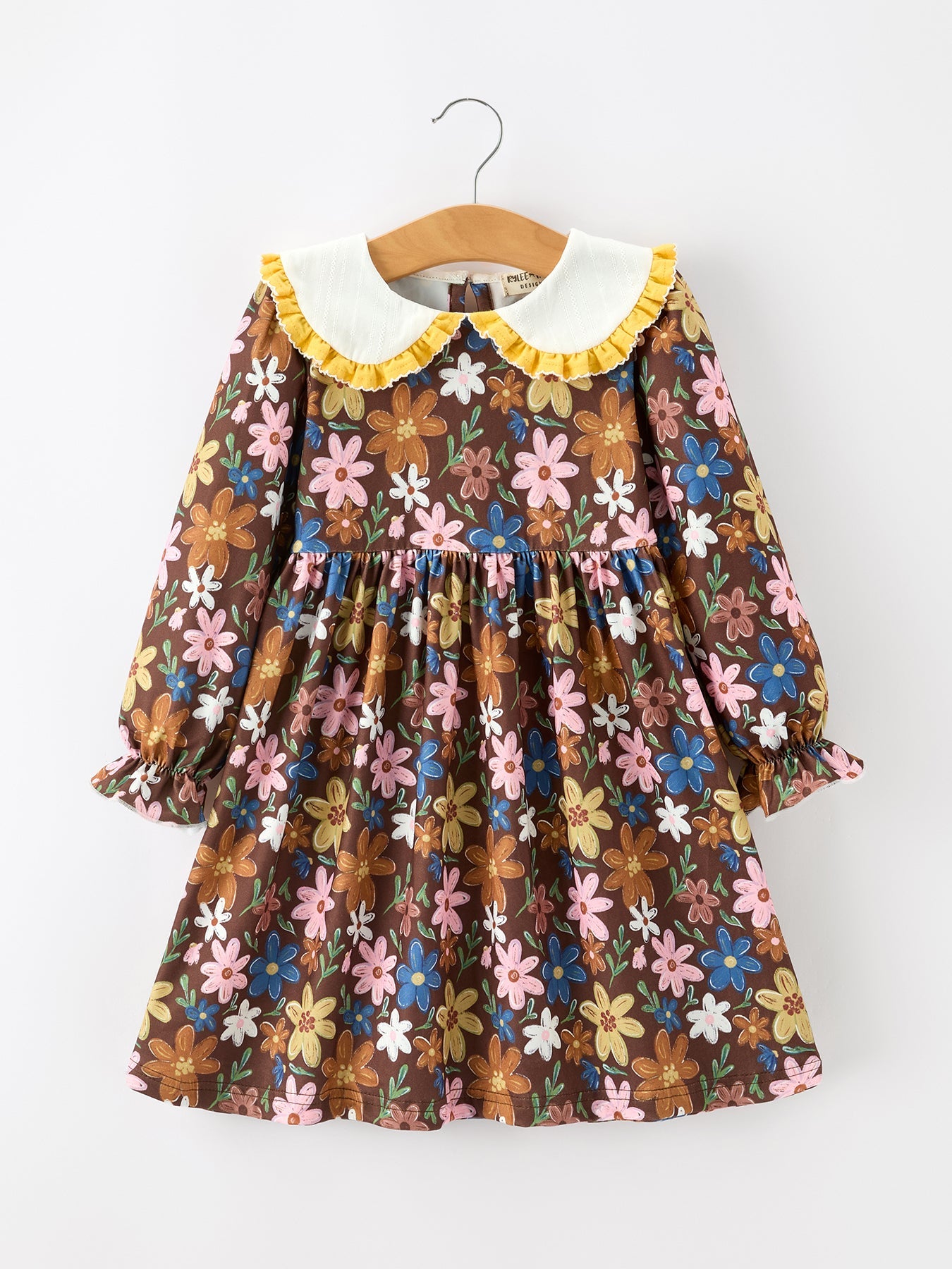 Fall Retro Girls Floral Peter Pan Collar Twirl Dress