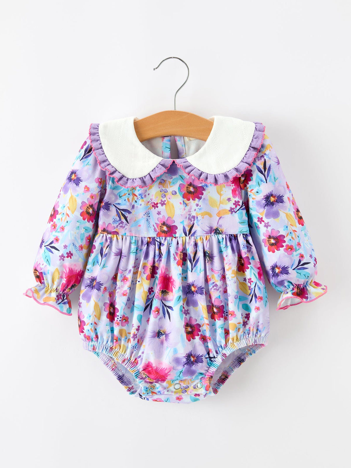 Fall Purple Floral Baby Girls Bubble Romper