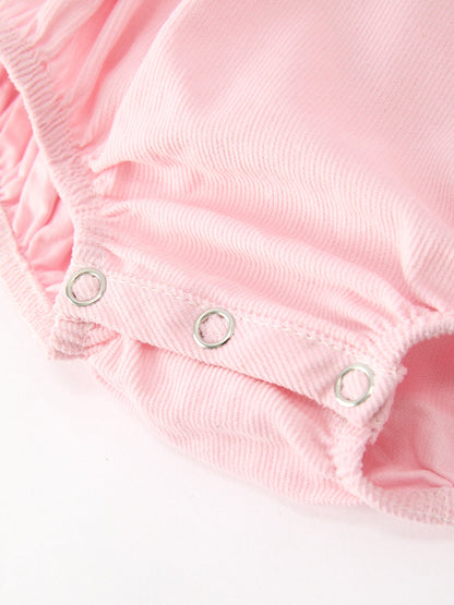 Fall Pink Smocked Baby Girl Bubble Romper Peter Pan Collar Floral Detail