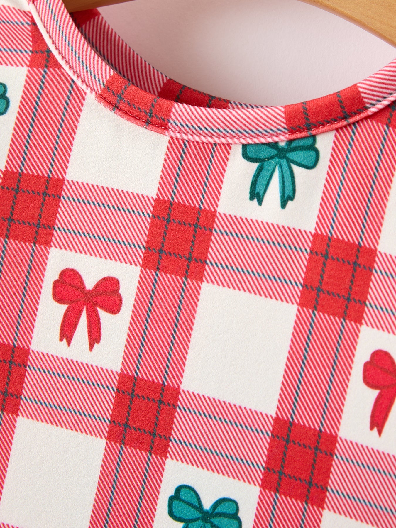 Christmas Girls Candy Cane & Bow Plaid Twirl Dress