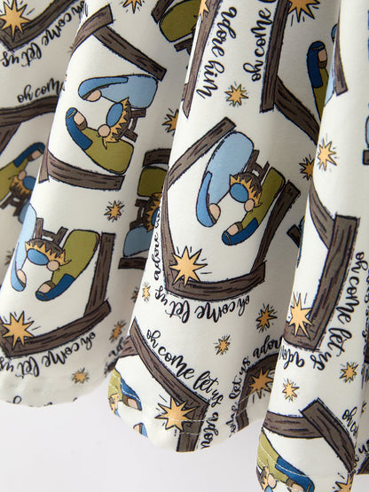 Christmas Girls Nativity Scene Print Twirl Dress