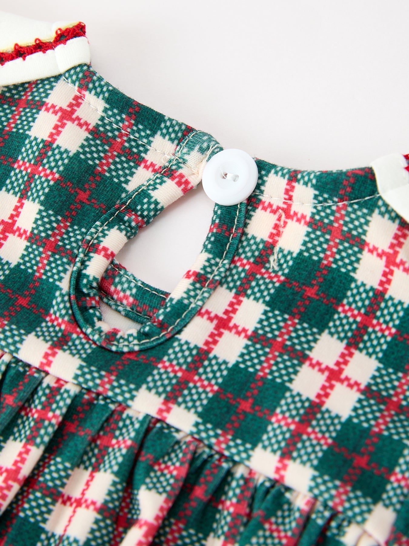 Baby Girl Christmas Plaid Wreath Embroidery Bubble Romper
