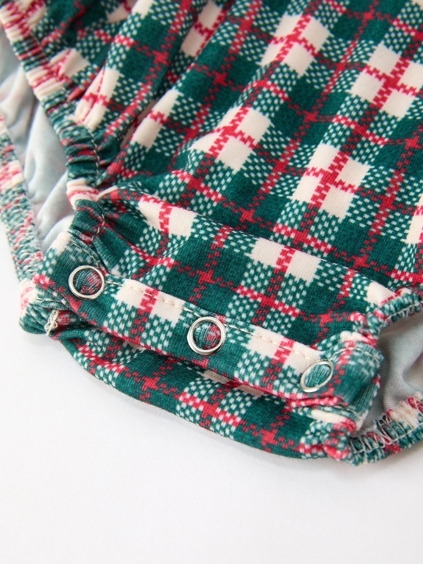 Baby Girl Christmas Plaid Wreath Embroidery Bubble Romper