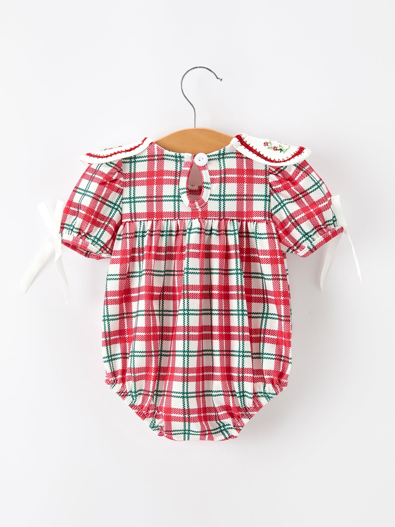 Red Christmas Plaid Wreath Baby Girl Bubble Romper