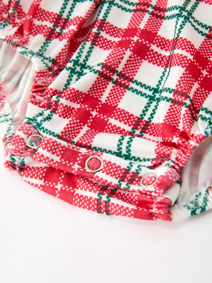 Red Christmas Plaid Wreath Baby Girl Bubble Romper
