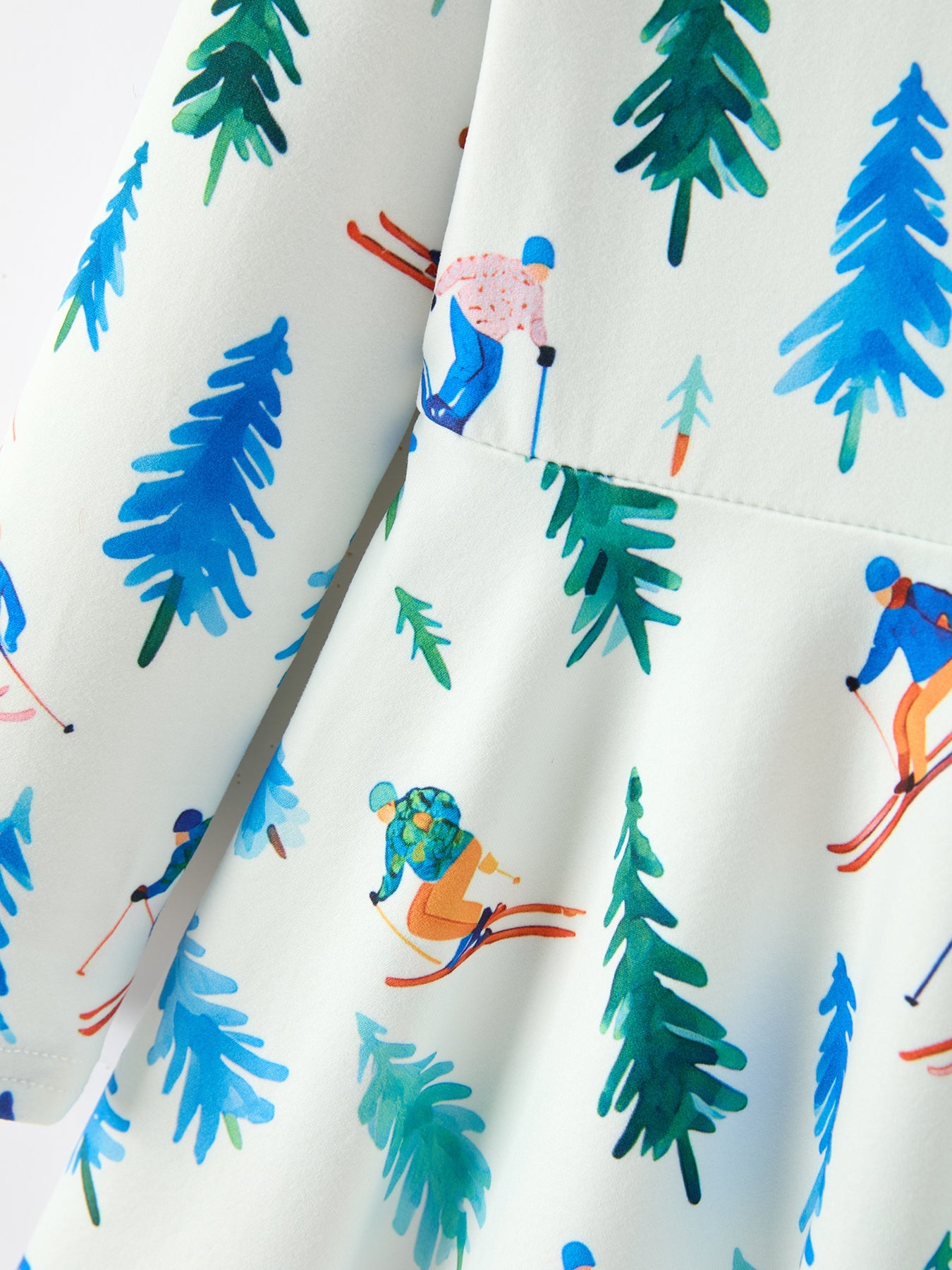 Christmas Girls Winter Ski & Pine Tree Print Twirl Dress