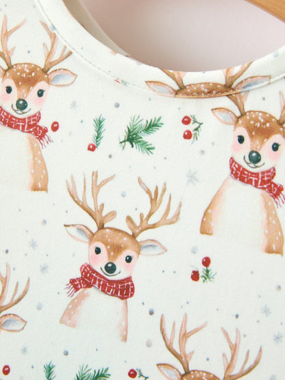 Girls Reindeer Christmas Twirl Long Sleeve Dress