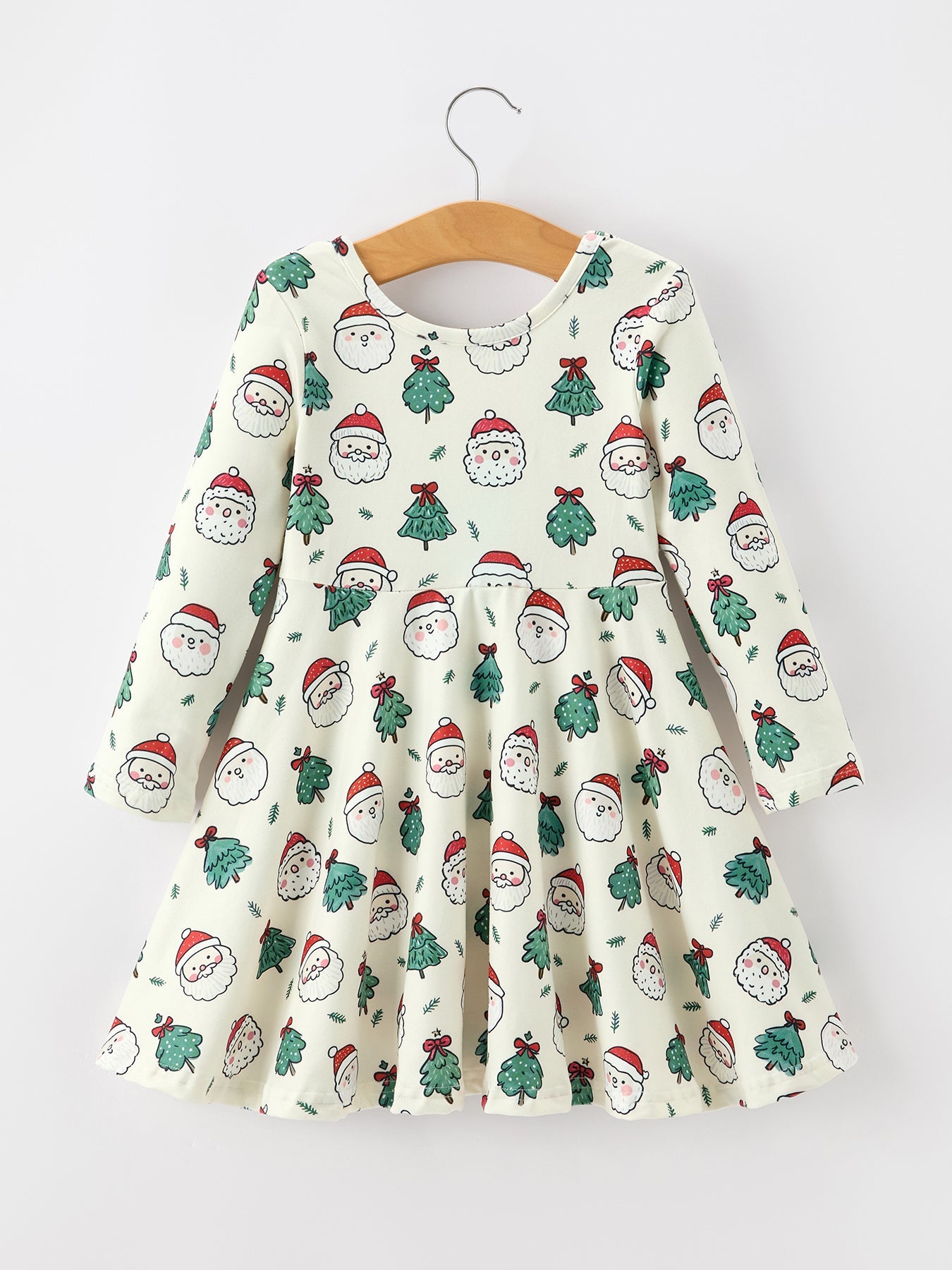 Girls Santa & Christmas Tree Print Twirl Dress