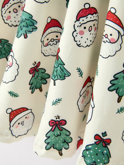 Girls Santa & Christmas Tree Print Twirl Dress