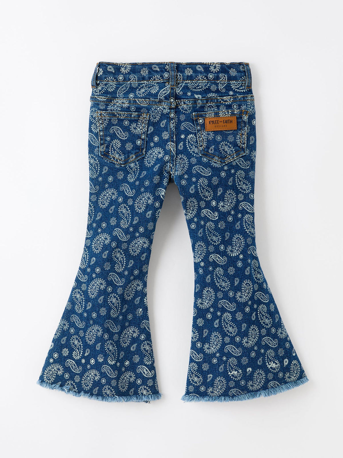 Girls Denim Bell Bottom Pants Decorative Print Flare Jeans