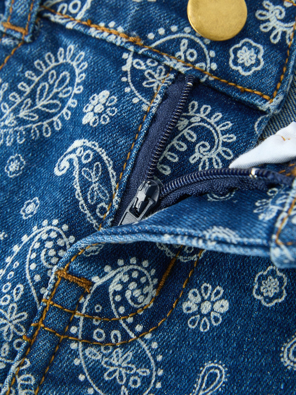 Girls Denim Bell Bottom Pants Decorative Print Flare Jeans