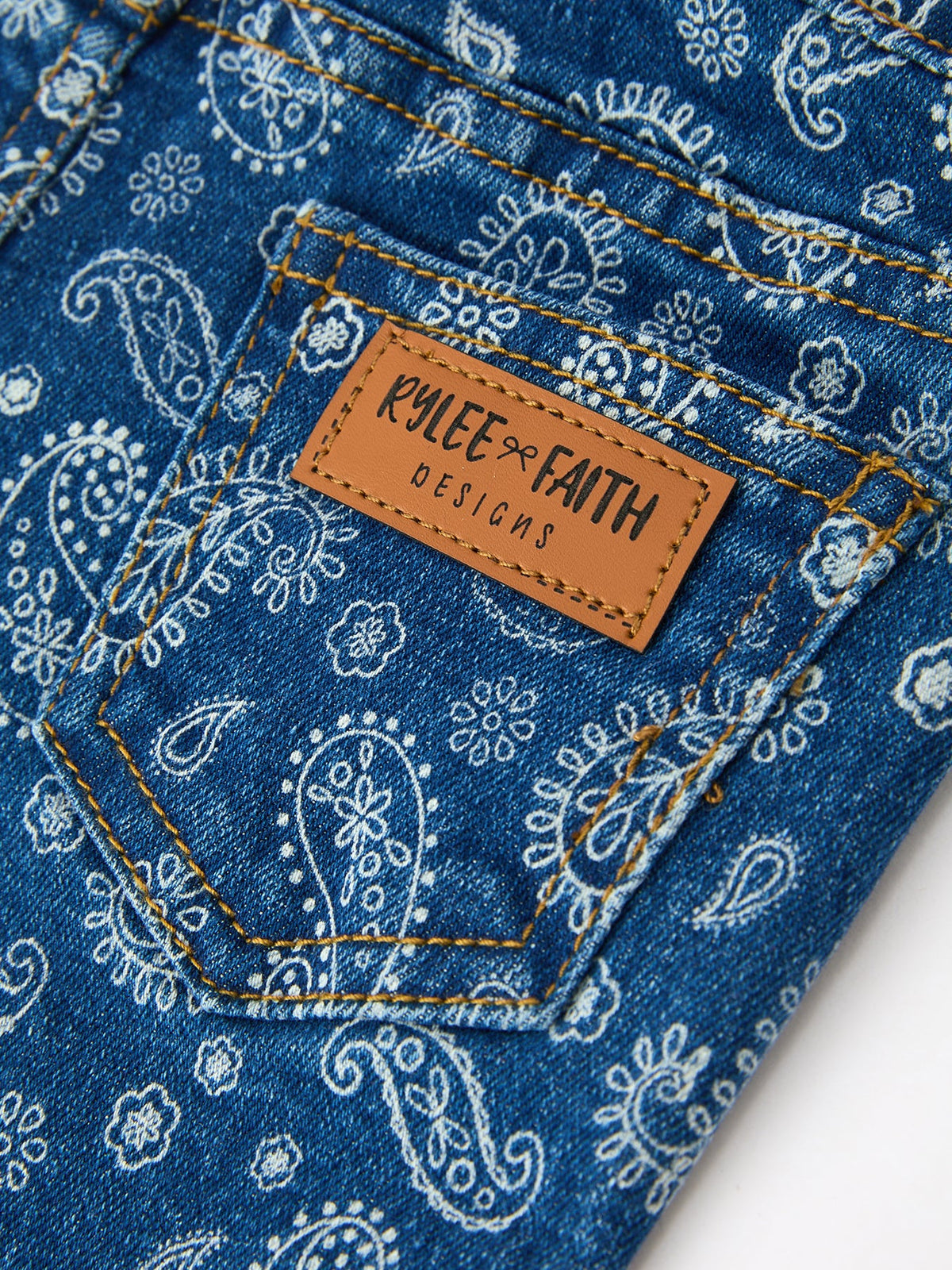 Girls Denim Bell Bottom Pants Decorative Print Flare Jeans