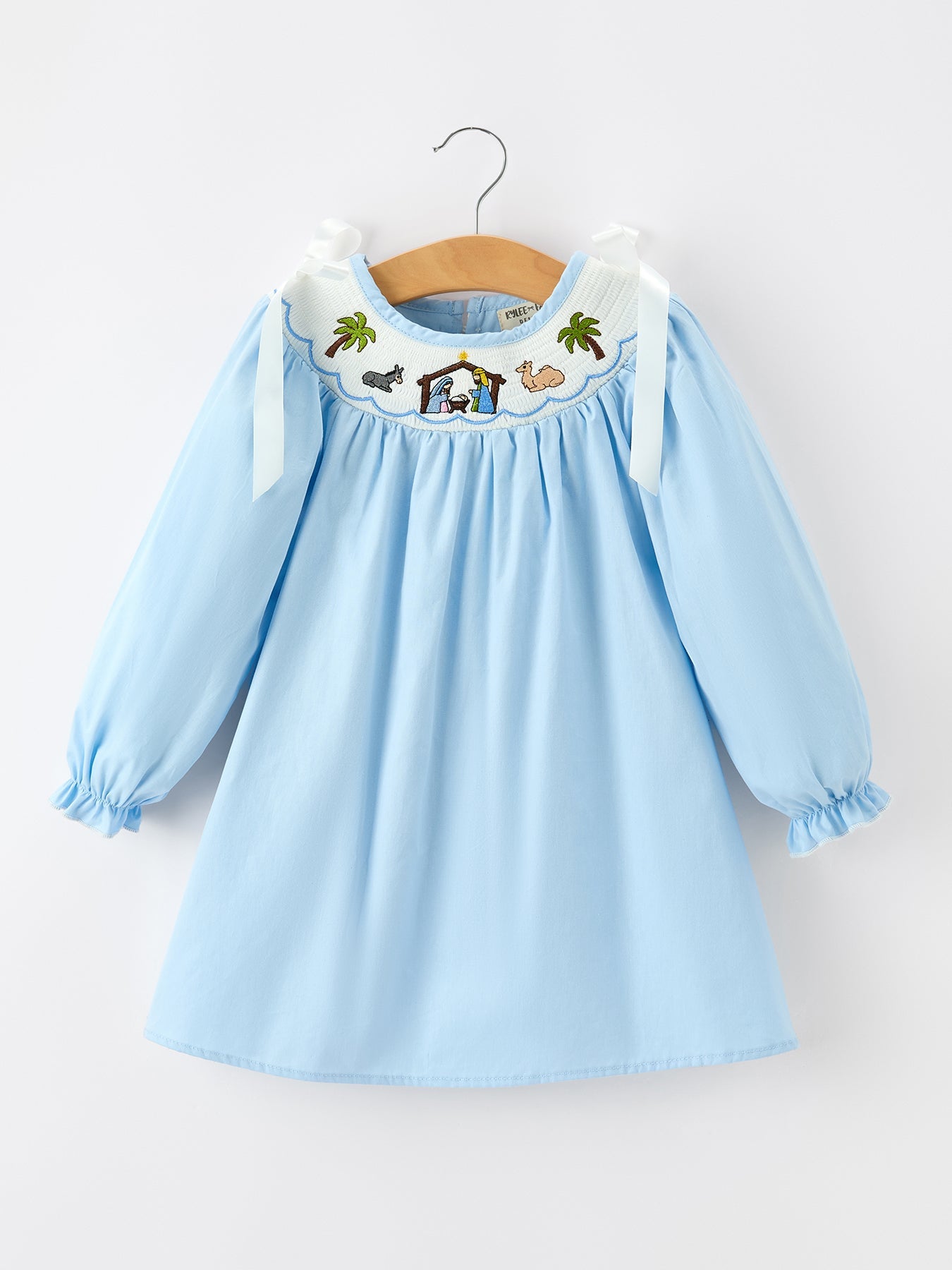 Christmas Nativity Smocked Long Sleeve Girls Dress