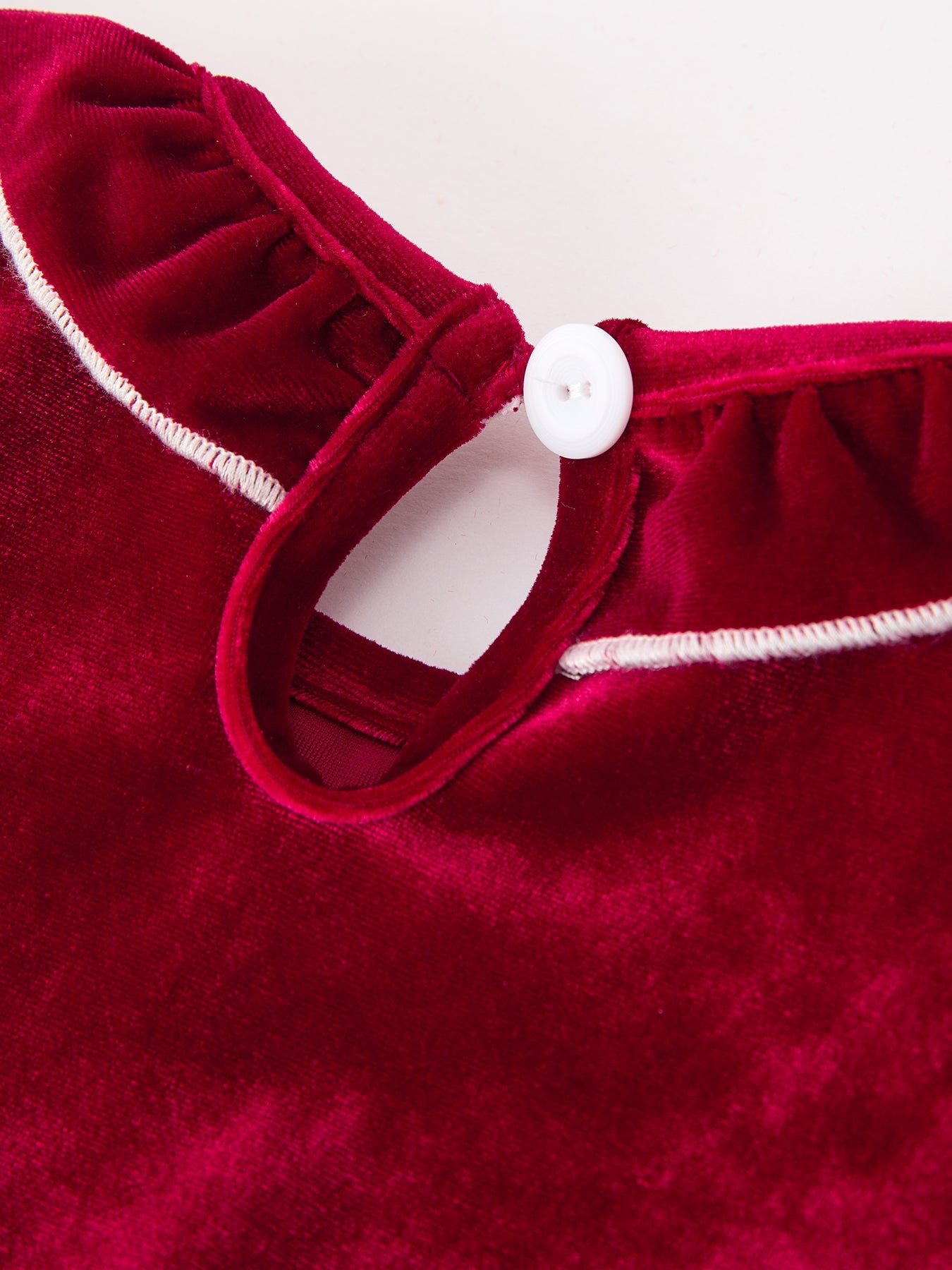 Christmas Velvet Smocked Baby Bubble Romper with Pearl Detail
