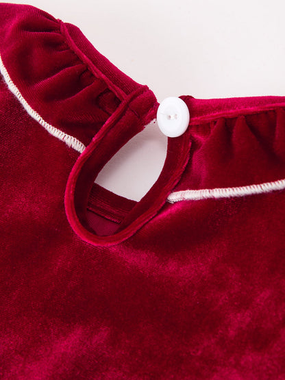 Christmas Velvet Smocked Baby Bubble Romper with Pearl Detail