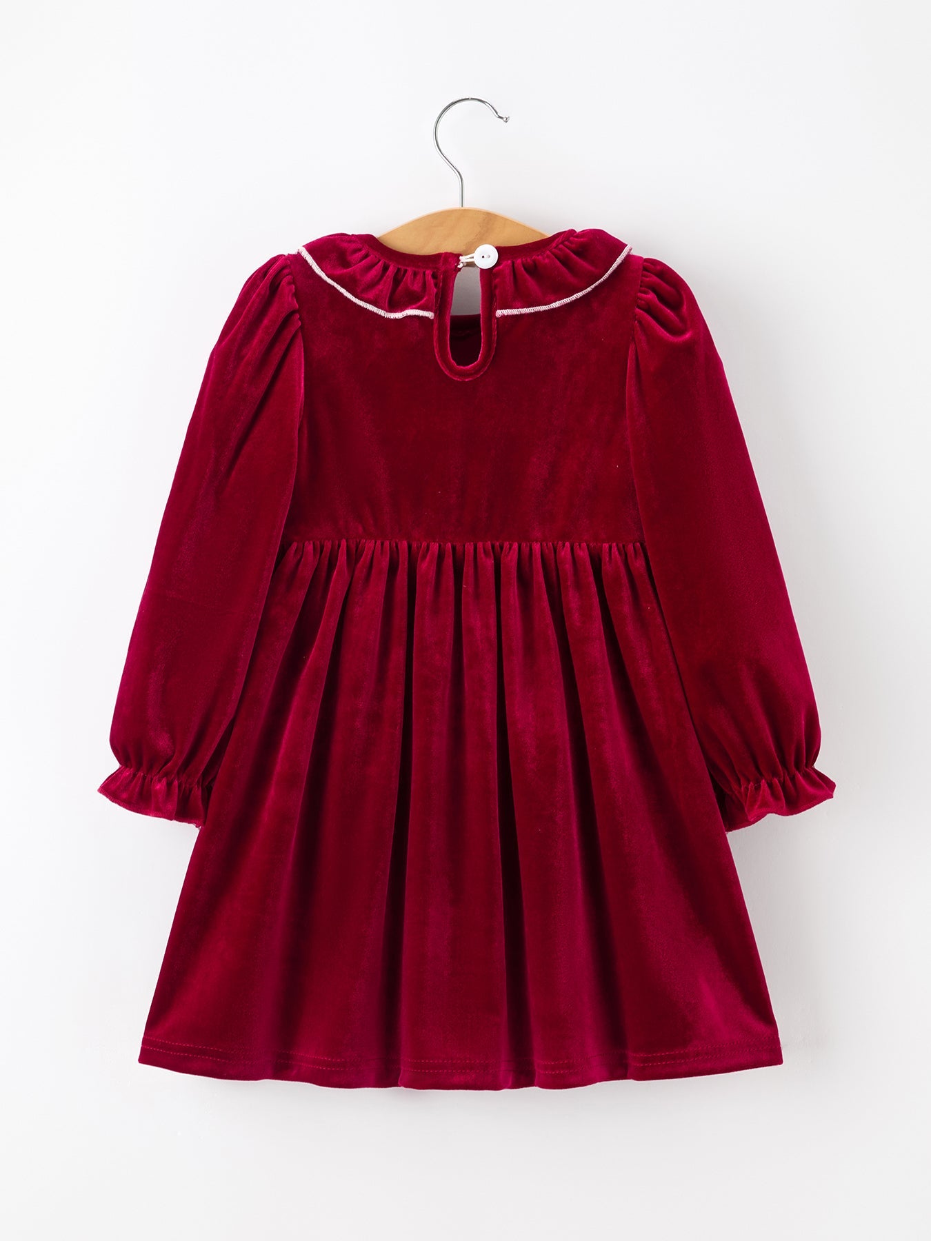 Christmas Velvet Smocked Girls Dress with Pearl Detail