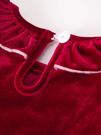 Christmas Velvet Smocked Girls Dress with Pearl Detail