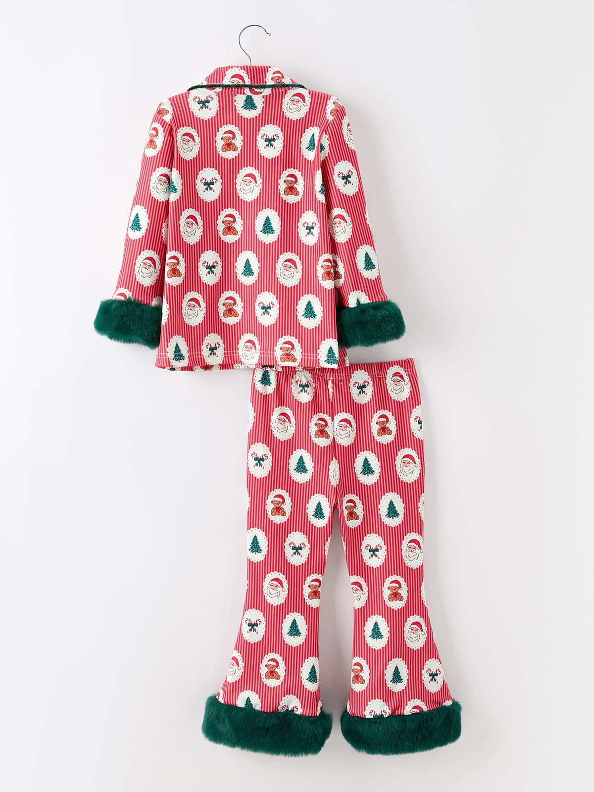 Mommy and Me Christmas Santa Print Pajama Set with Fur Trim