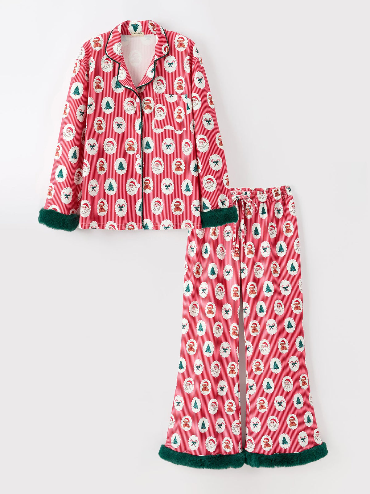 Mommy and Me Christmas Santa Print Pajama Set with Fur Trim