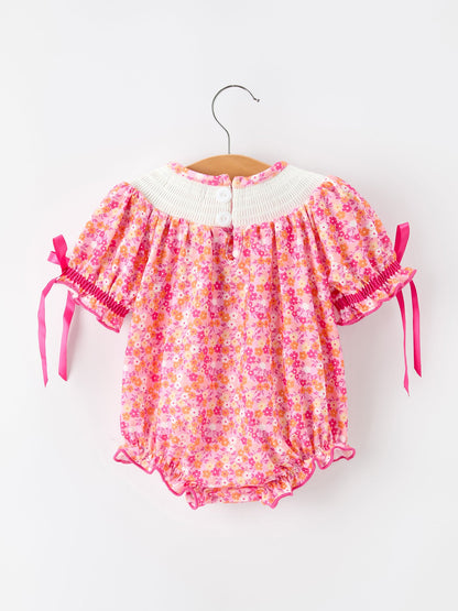 Girls Halloween & Thanksgiving Floral Smocked Bubble Romper