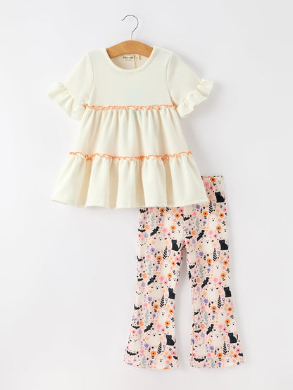 Halloween Black Cat Girls Bell Bottom Pant Set