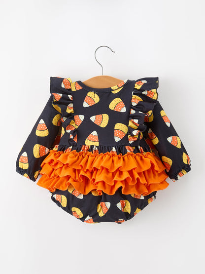 Halloween Candy Corn Baby Girl Bubble Romper Ruffle