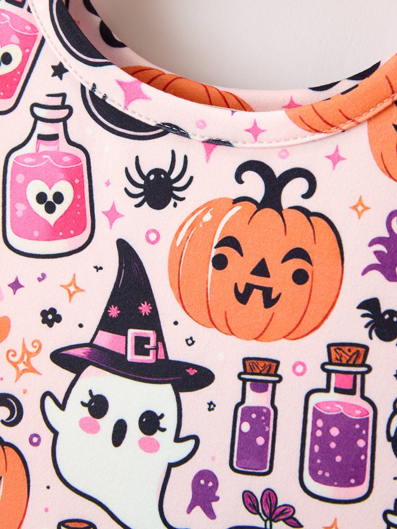 Halloween Pumpkin Ghost Print Girls Twirl Dress Short Sleeve