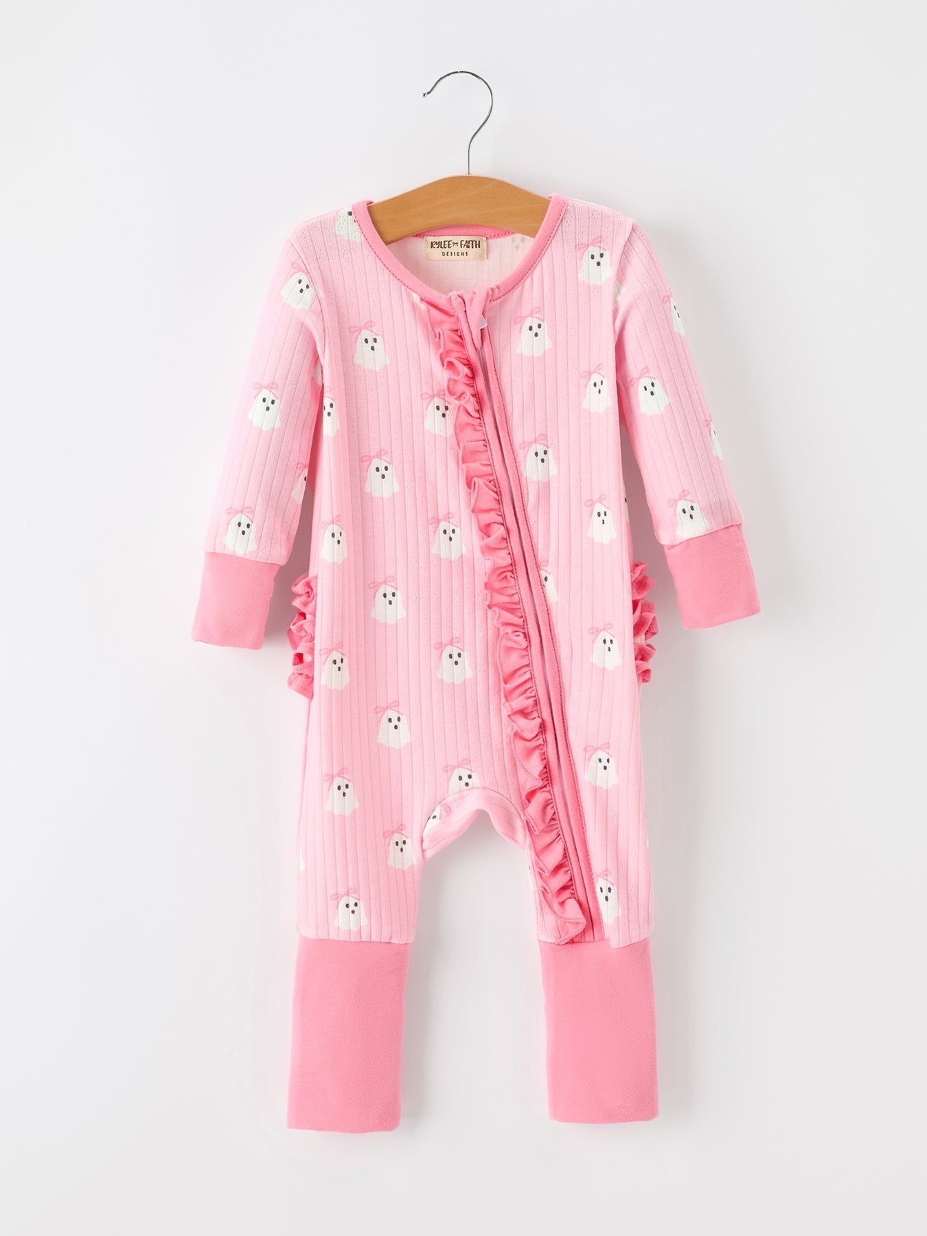 Halloween Ghost Baby Girl Pink Pajamas Ruffle Zipper Romper