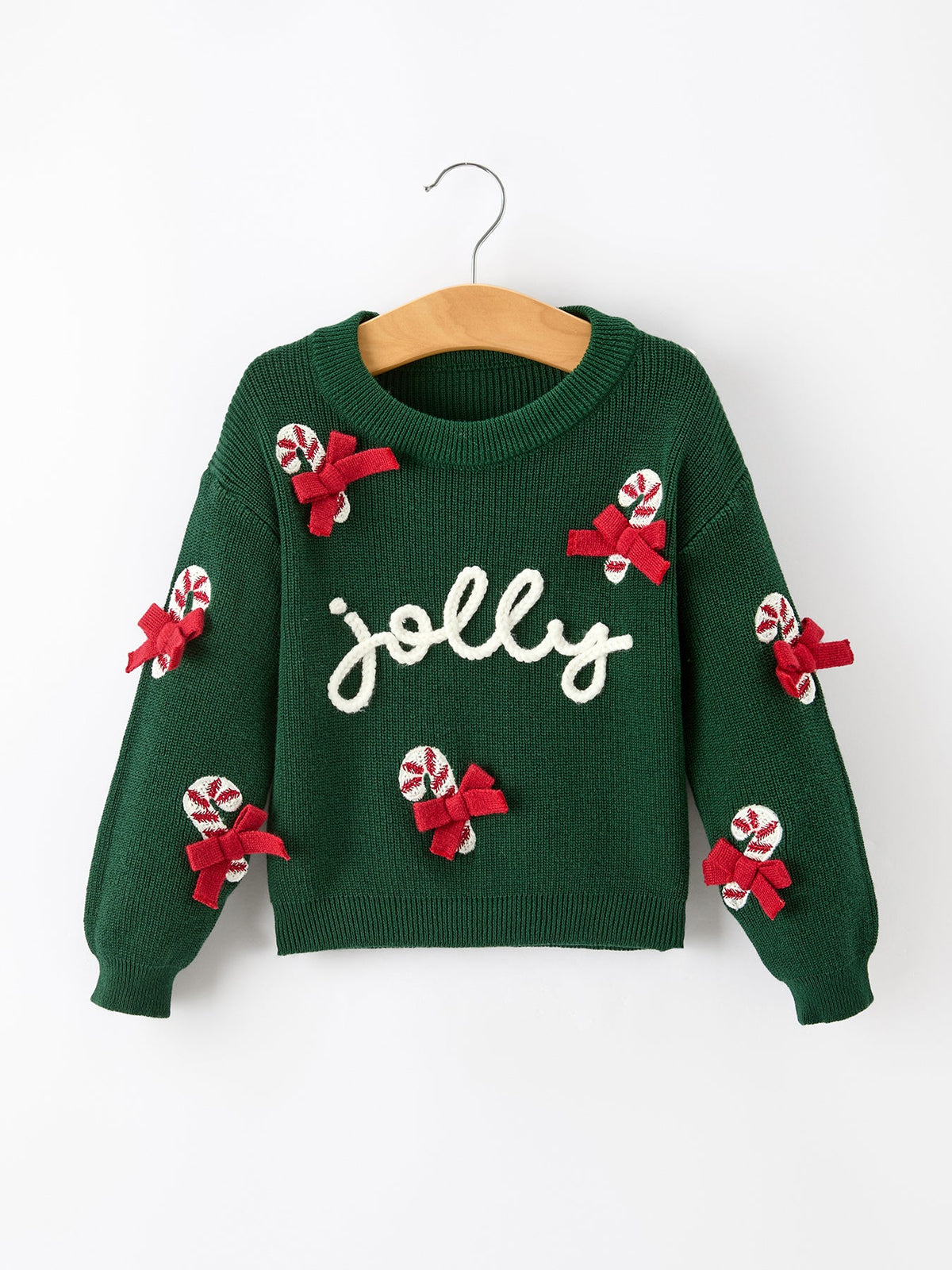 Girls Christmas Jolly Candy Cane Bow Knit Sweater