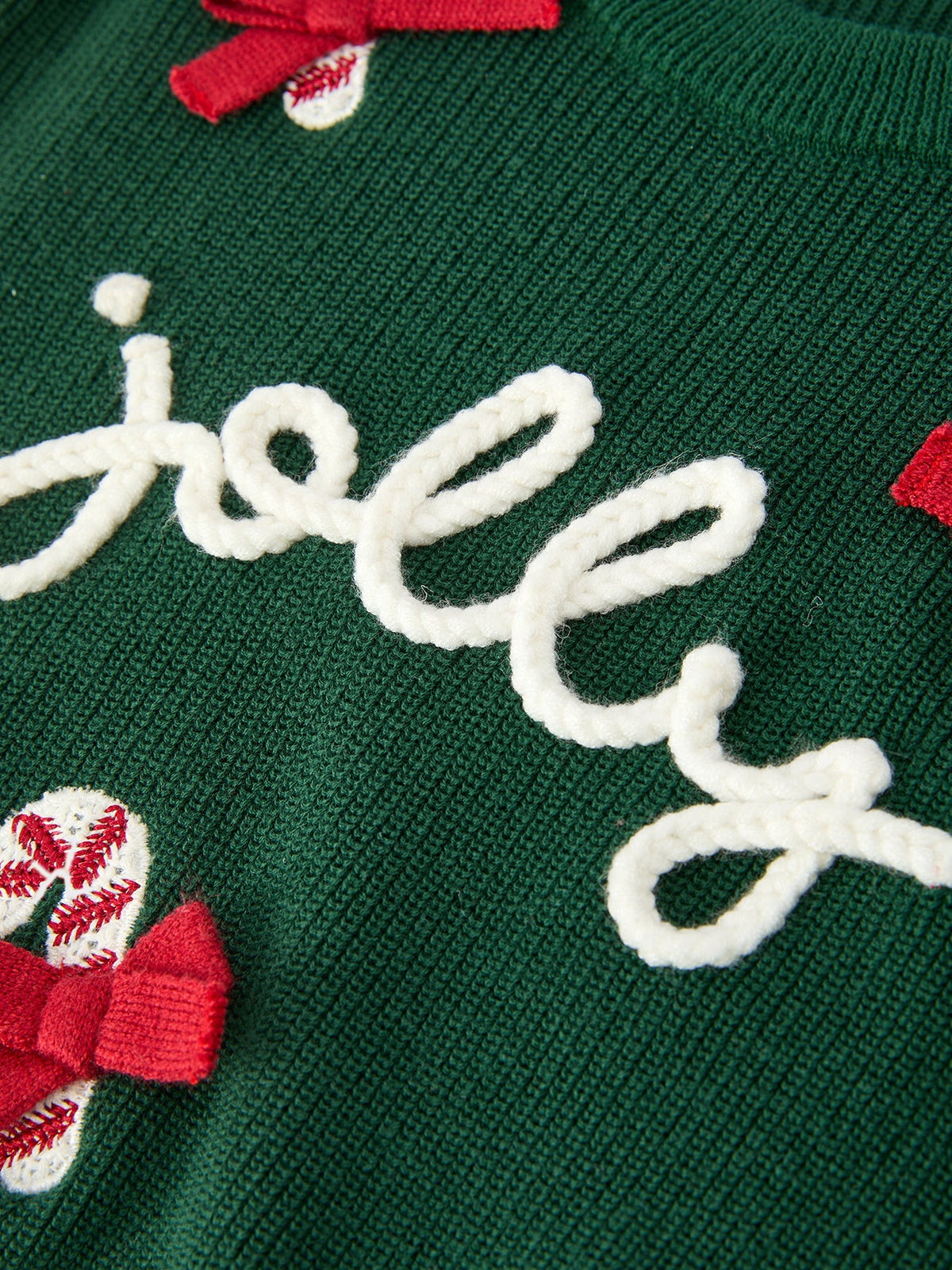 Girls Christmas Jolly Candy Cane Bow Knit Sweater