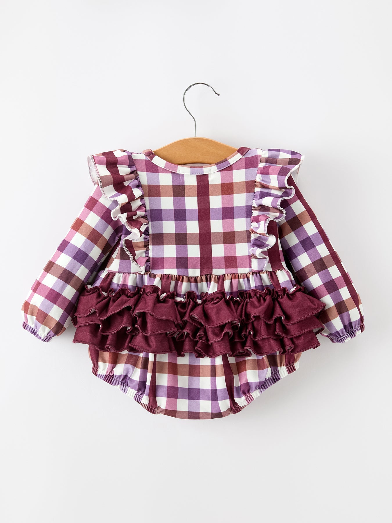 Fall Plaid Bow Ruffle Girls Bubble Romper