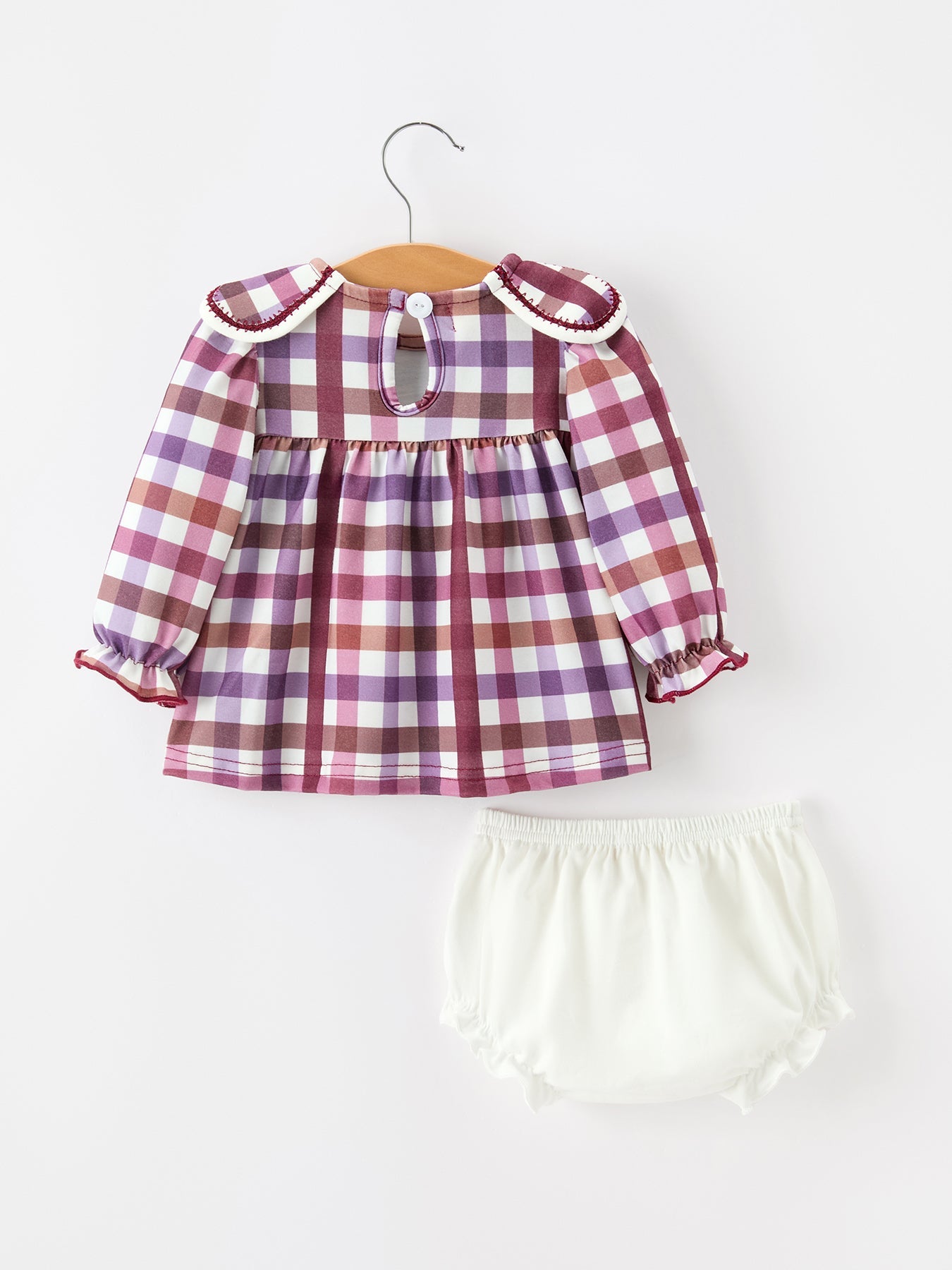 Fall Plaid Petals Collar Girls Bloomer Set