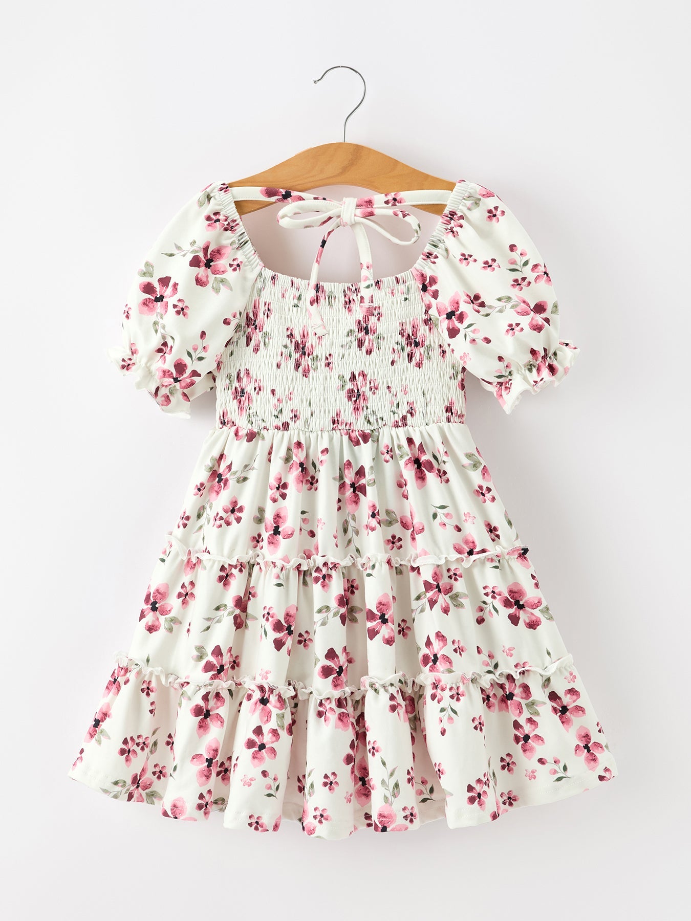 Floral Ruffle Girls Dress Puff Sleeve Party Dress