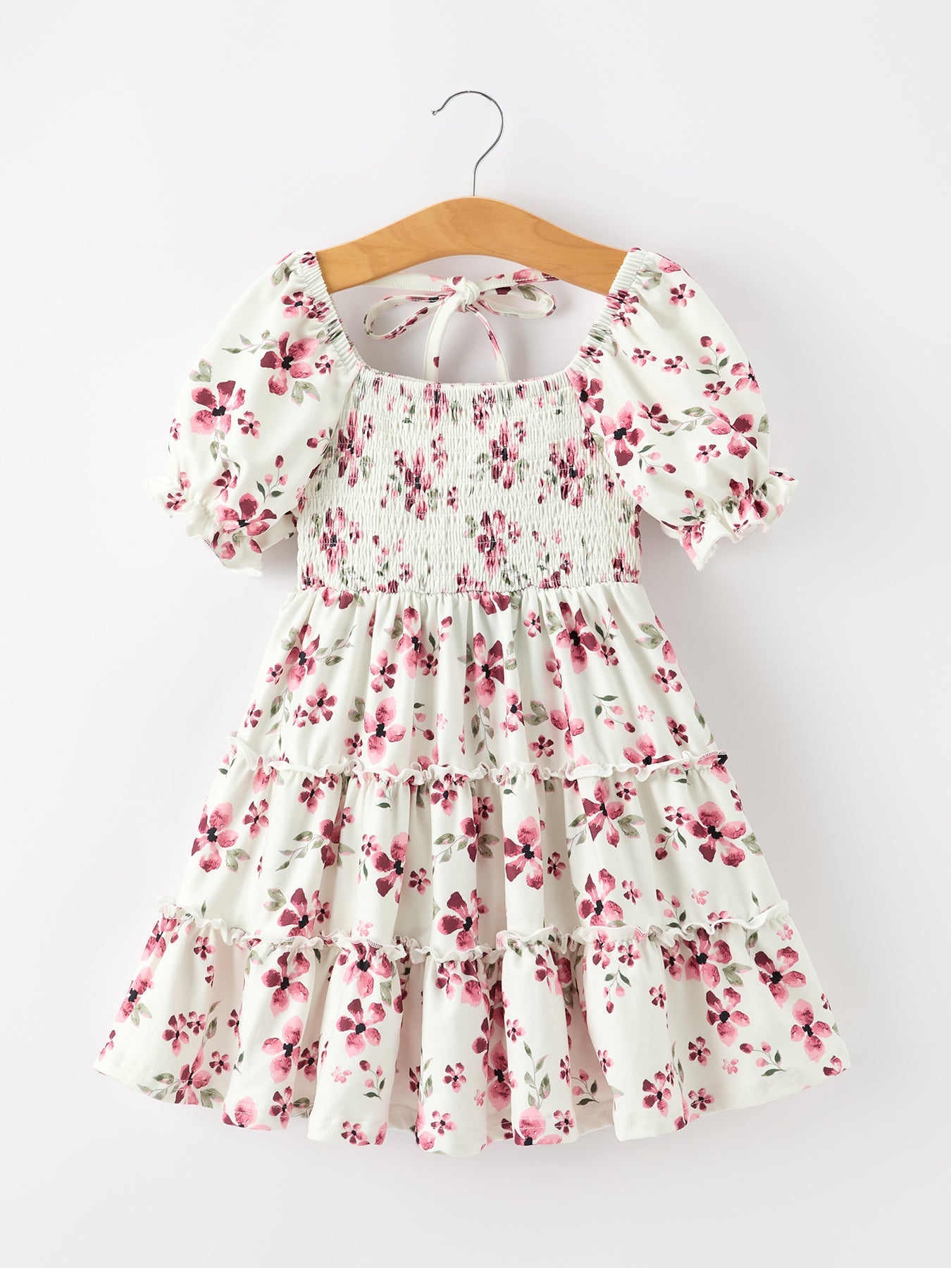Floral Ruffle Girls Dress Puff Sleeve Party Dress
