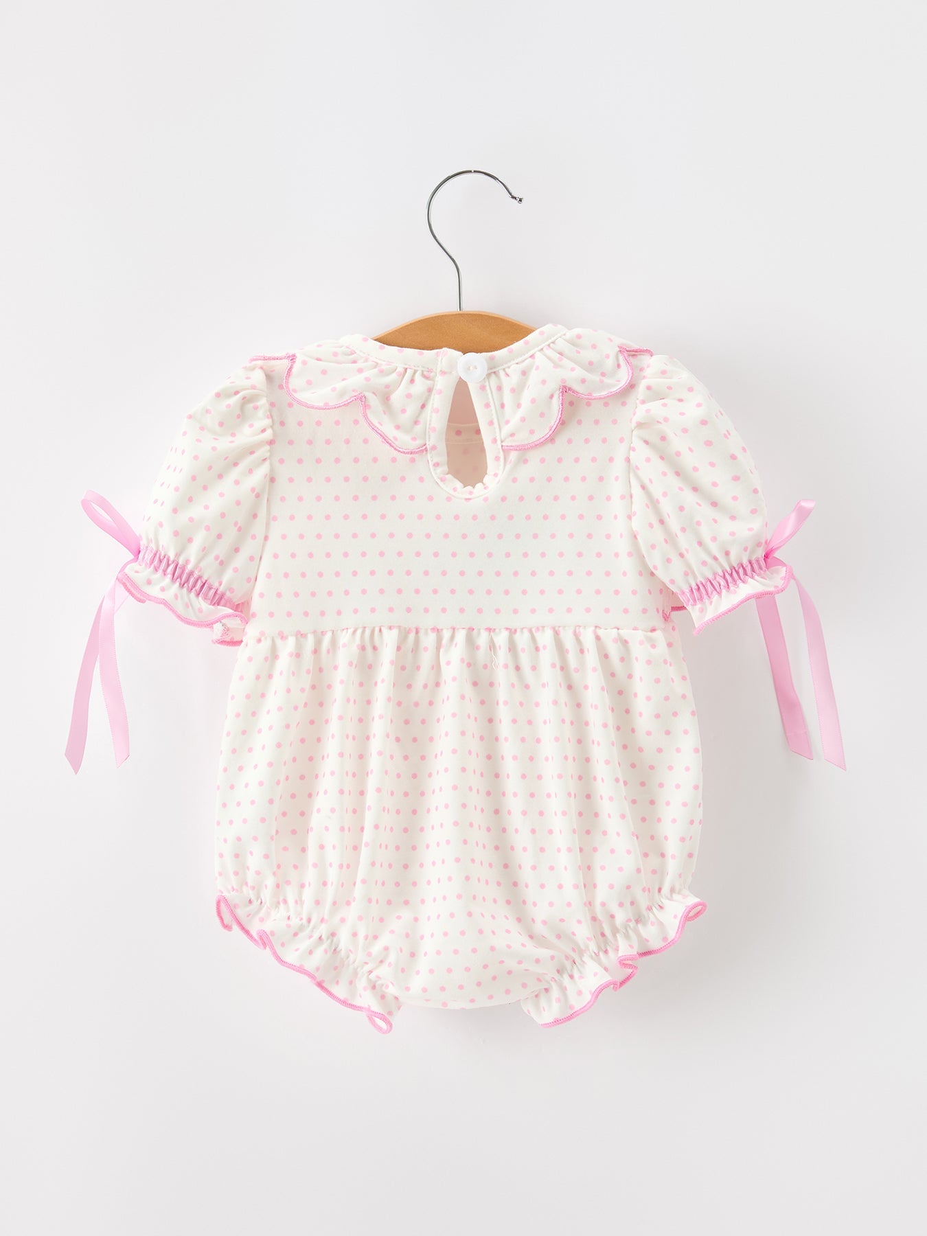 Christmas Smocked Baby Girl Bubble Romper Embroidered Ruffle Collar