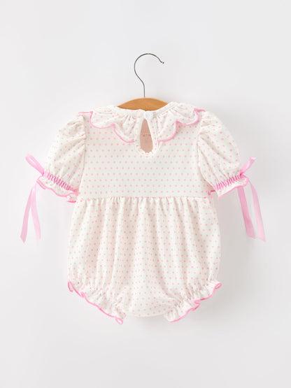 Christmas Smocked Baby Girl Bubble Romper Embroidered Ruffle Collar