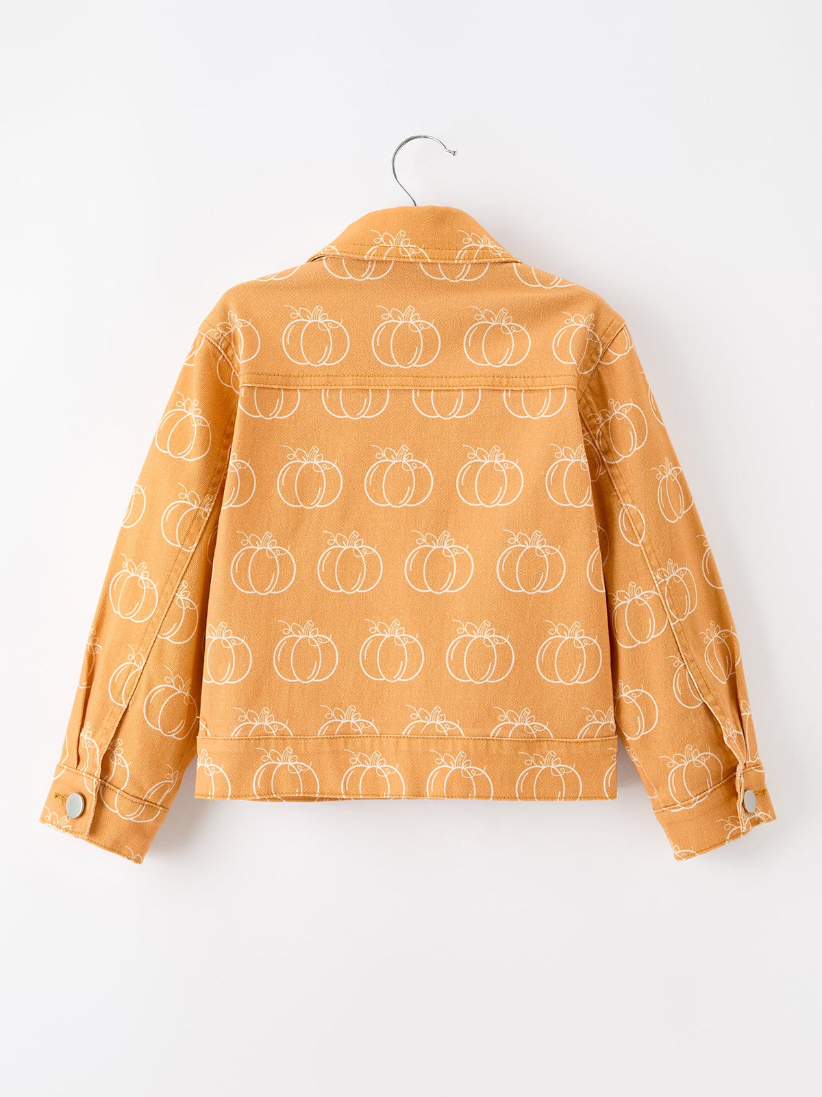 Fall Girls Pumpkin Print Bow Denim Jacket