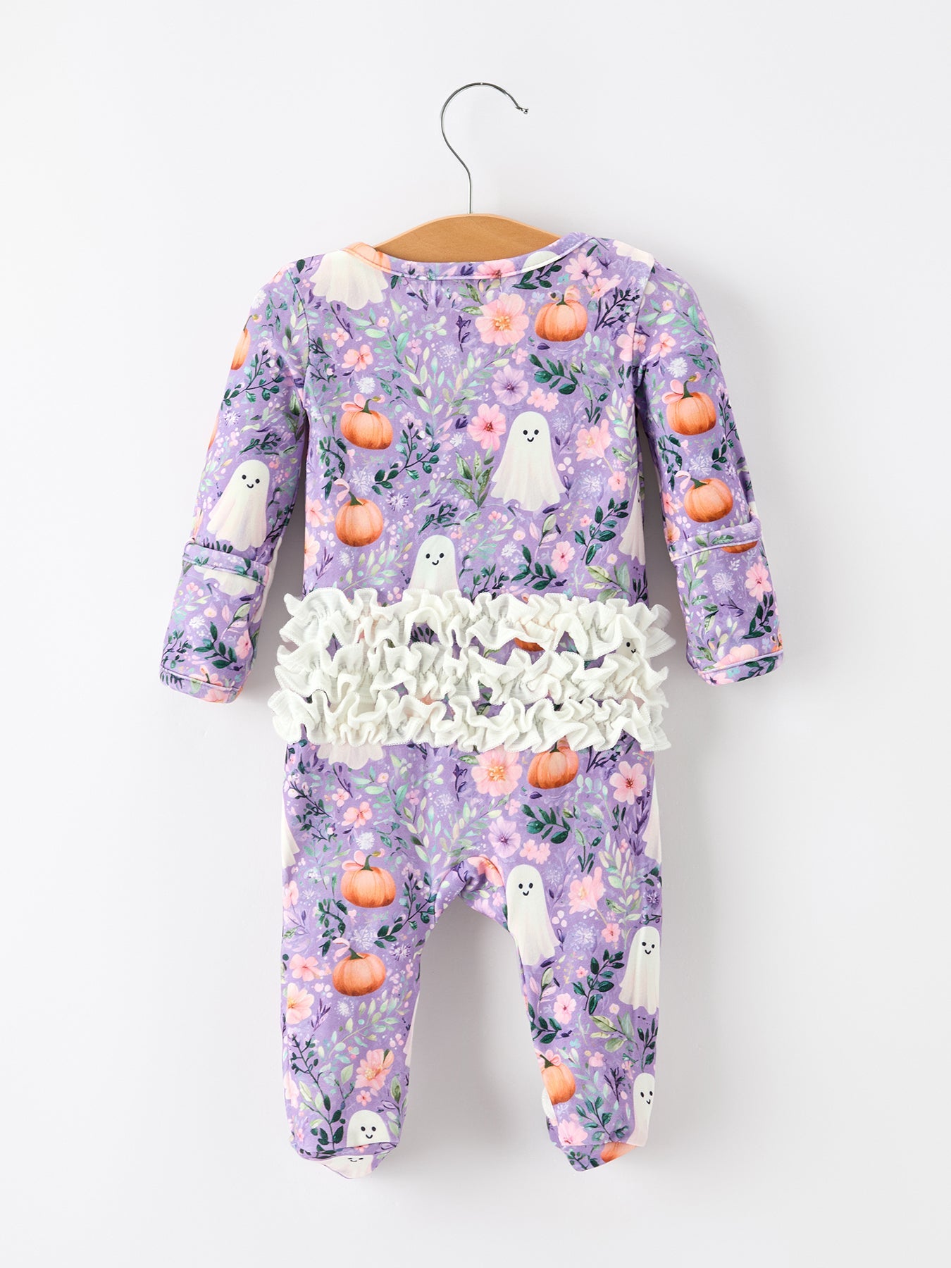 Halloween Ghost Pumpkin Girls Romper Ruffle Zipper