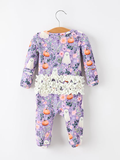 Halloween Ghost Pumpkin Girls Romper Ruffle Zipper