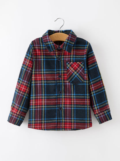 Christmas Boys Red Navy Plaid Button Down Shirt