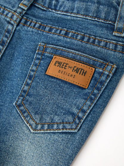 Girls Denim Lace Trim Bell Bottom Jeans