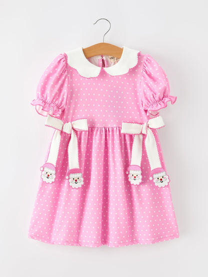 Christmas Girls Santa Bow Peter Pan Collar Dress