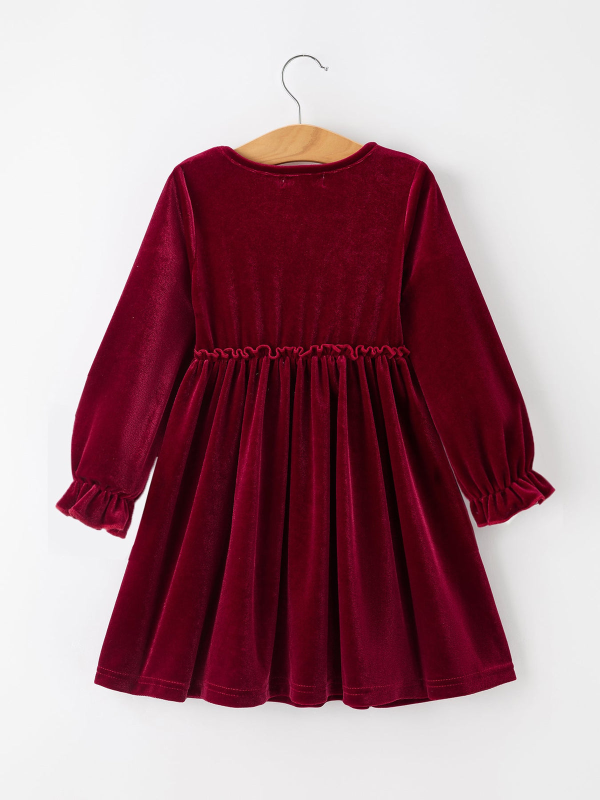Girls Christmas Burgundy Velvet Plaid Bow Dress