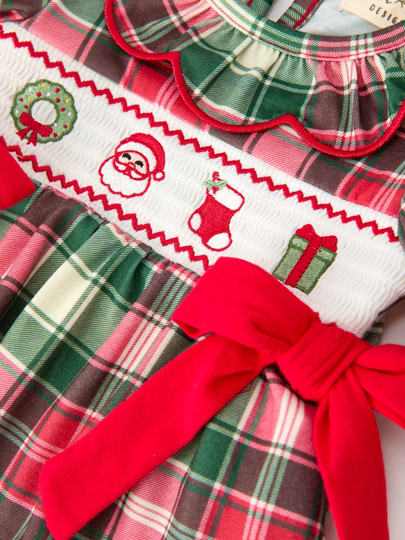 Christmas Girls Plaid Smocked Ruffle Collar Bloomer Set